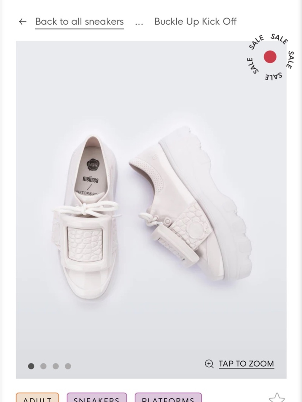 Melissa Buckle Up Kick Off White Chunky Sneaker w Croc-Print Buckle - NEVER WORN